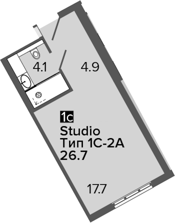 Квартира студия 26.7 м², 5/16 эт., Апарт-отель «ARTSTUDIO M103»